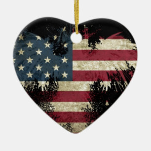 US/USA, SAD flag on black background Ceramic Tree Decoration