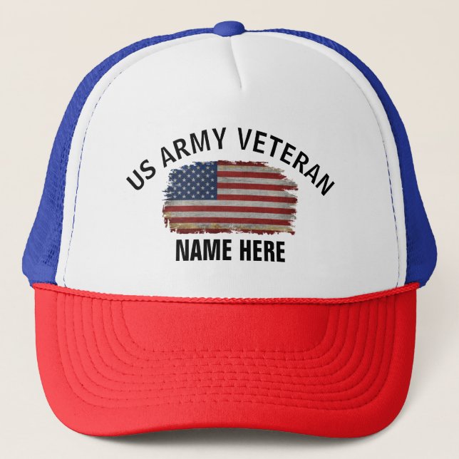 US VETERAN AMERICAN FLAG PERSONALIZED TRUCKER HAT (Front)