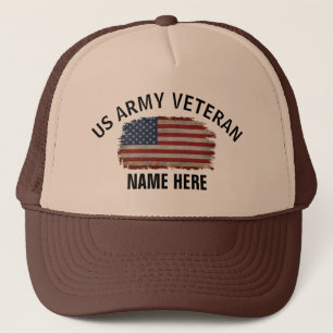 US VETERAN AMERICAN FLAG PERSONALIZED TRUCKER HAT