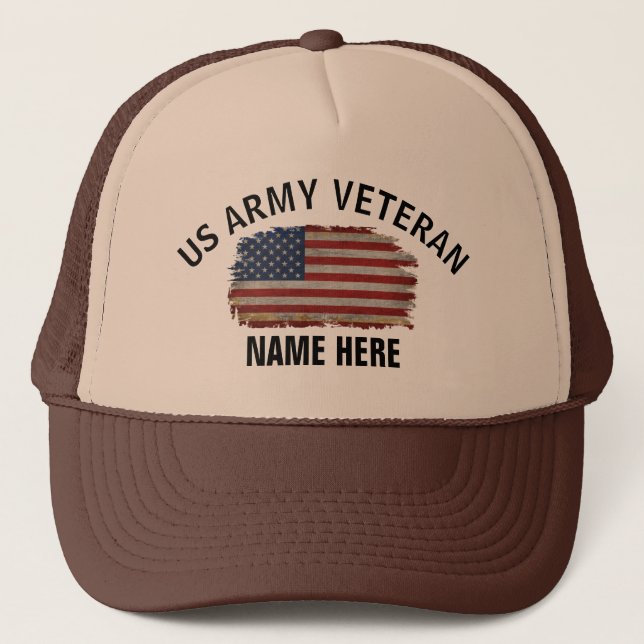 US VETERAN AMERICAN FLAG PERSONALIZED TRUCKER HAT (Front)