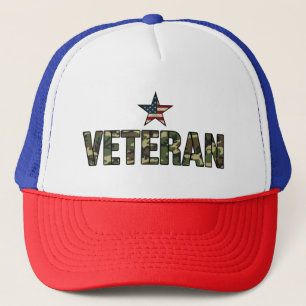 US Veteran Camo Text  Trucker Hat