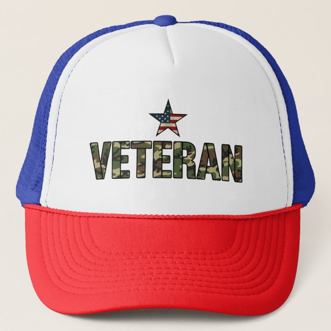 US Veteran Camo Text  Trucker Hat (Front)