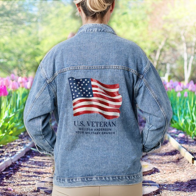 US Veteran Personalised Patriotic American Flag Denim Jacket (Creator Uploaded)