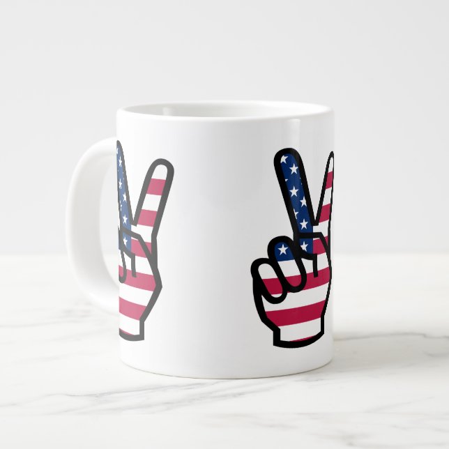 US Victory Sign Large Coffee Mug (Front Left)