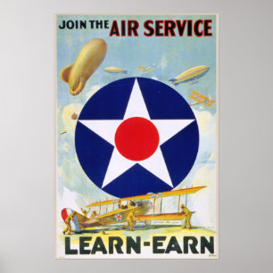 US Vintage Join The Air Service Learn-Earn Poster