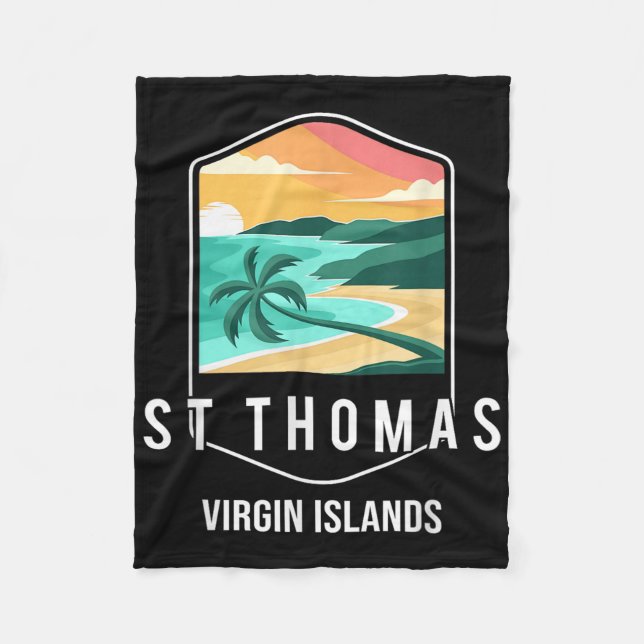 Us Virgin Islands Beach Sunset Palm Tree St Thomas Fleece Blanket (Front)