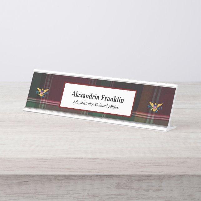 US Virgin Islands Flag Business Office Madras  Desk Name Plate (Front)