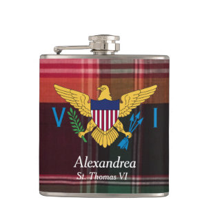 US Virgin Islands Flag Madras St. Thomas USVI Hip Flask