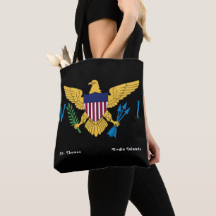 US Virgin Islands Flag Modern Personalise Black Tote Bag