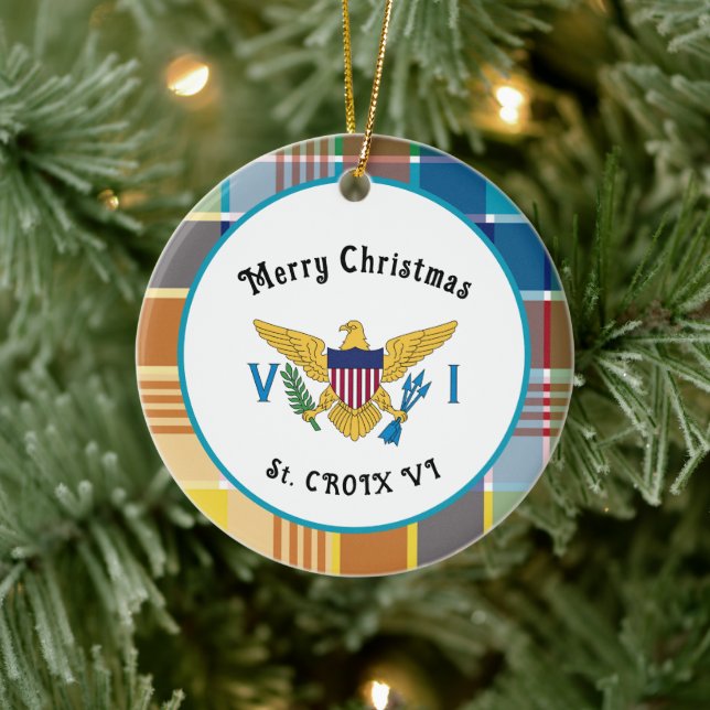 US Virgin Islands Flag St. Croix Madras Christmas Ceramic Ornament (Tree)