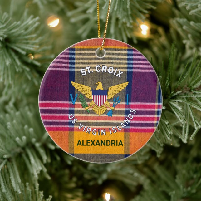 US Virgin Islands Flag St. Croix Madras Plaid Ceramic Ornament (Tree)