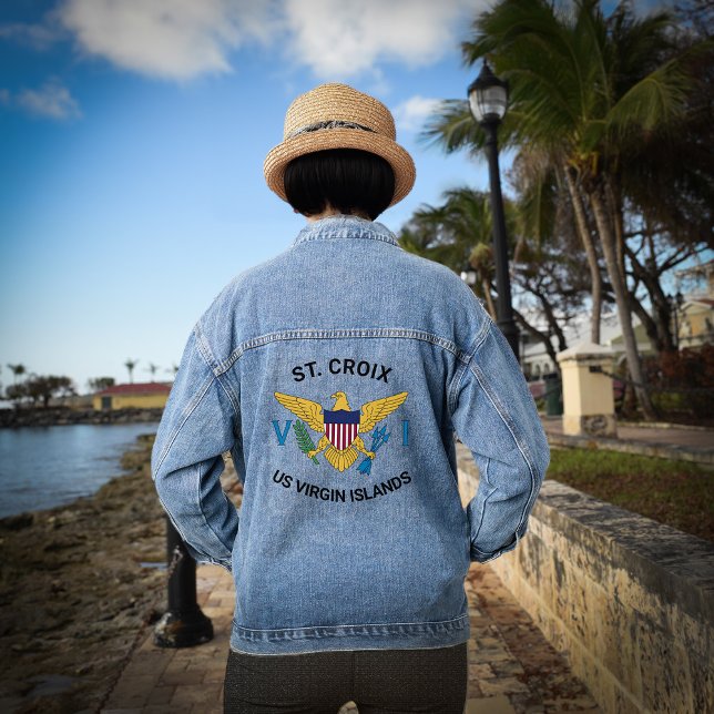 US Virgin Islands Flag St. Croix U.S. VI Tropical Denim Jacket (US Virgin Islands Flag St. Croix U.S. VI Tropical Denim Jacket wear the U.S. Virgin Island flag. )