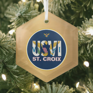 US Virgin Islands Flag St. Croix USVI Caribbean Glass Tree Decoration