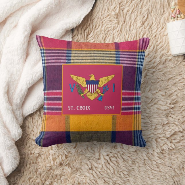 US Virgin Islands Flag St. Croix USVI Madras Cushion (Blanket)