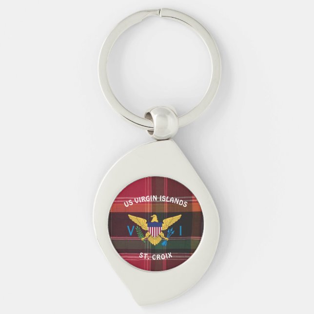 US Virgin Islands Flag St. Croix USVI Madras Key Ring (Front)