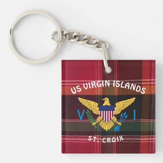 US Virgin Islands Flag St. Croix USVI Madras Key Ring (Front)