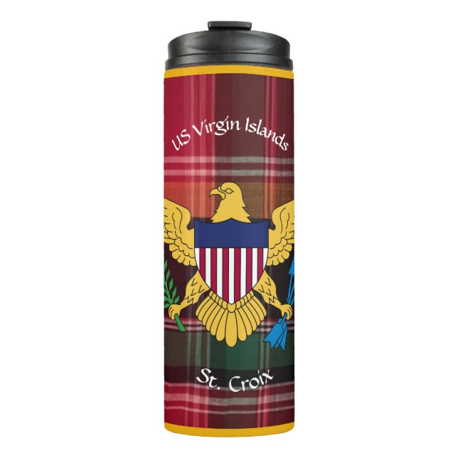 US Virgin Islands Flag St. Croix USVI Madras  Thermal Tumbler (Front)