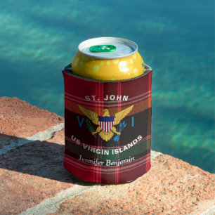 US Virgin Islands Flag St. John USVI Madras Can Cooler