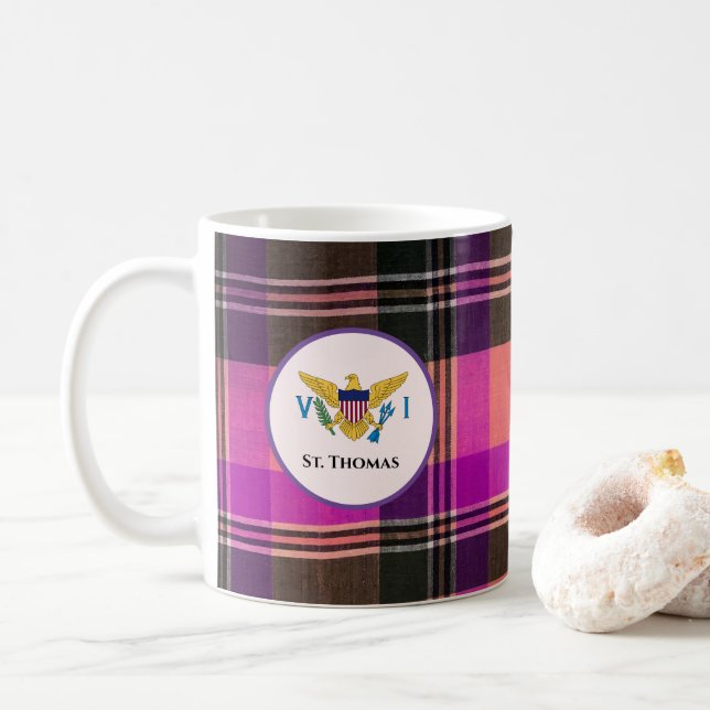 US Virgin Islands Flag St. Thomas Madras USVI  Coffee Mug (With Donut)