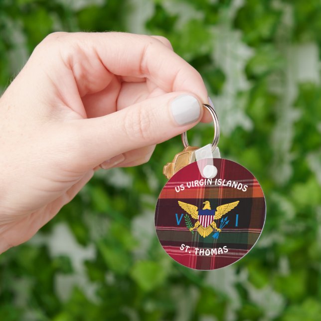 US Virgin Islands Flag St. Thomas USVI Madras  Key Ring (Hand)