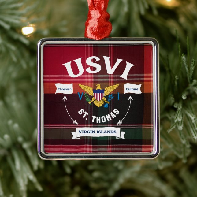US Virgin Islands Flag St. Thomas USVI Madras Metal Ornament (Tree)