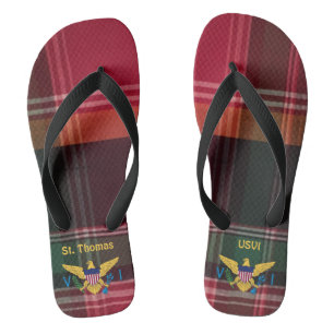 US Virgin Islands Flag St. Thomas USVI Madras Thongs