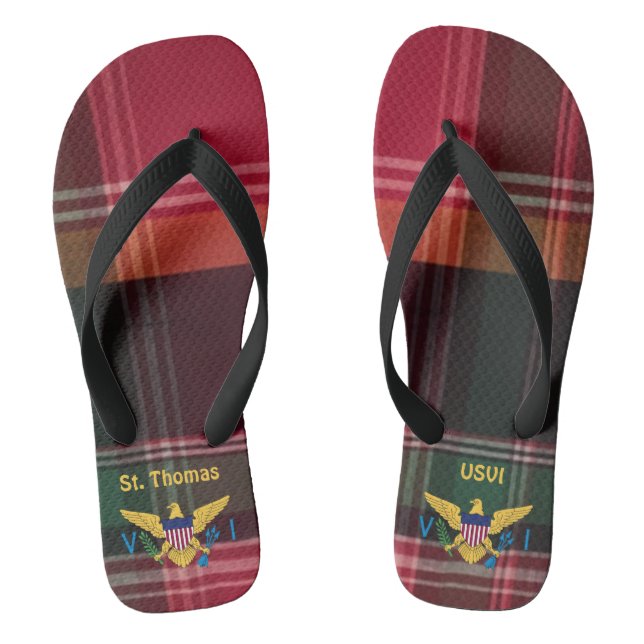 US Virgin Islands Flag St. Thomas USVI Madras Thongs (Footbed)