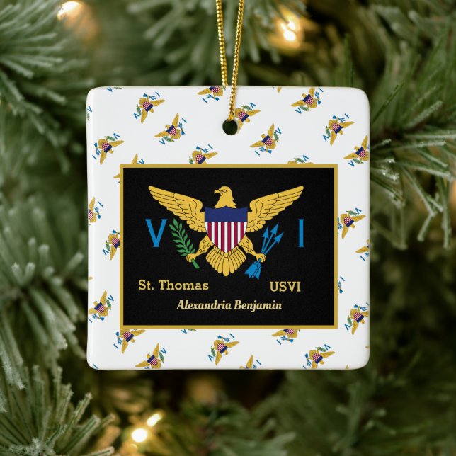 US Virgin Islands Flag St. Thomas USVI Personalise Ceramic Ornament (Tree)