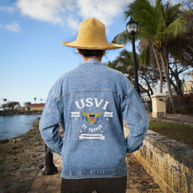 US Virgin Islands Flag St. Thomas USVI Tropical Denim Jacket (US Virgin Islands Flag St. Thomas USVI Tropical Denim Jacket great to wear U.S. Virgin Islands Flag.)