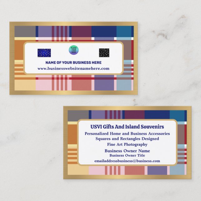 US Virgin Islands Madras Plaid Caribbean Custom Business Card (Front/Back)
