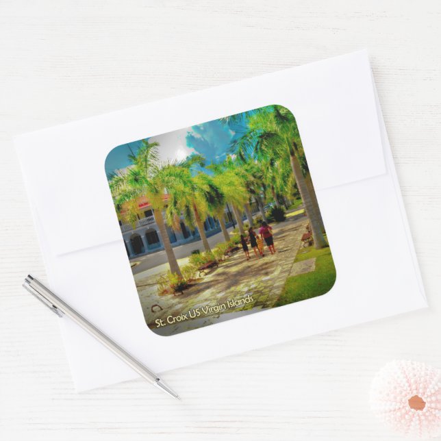 US Virgin Islands St. Croix Tropical Palm Trees Square Sticker (Envelope)
