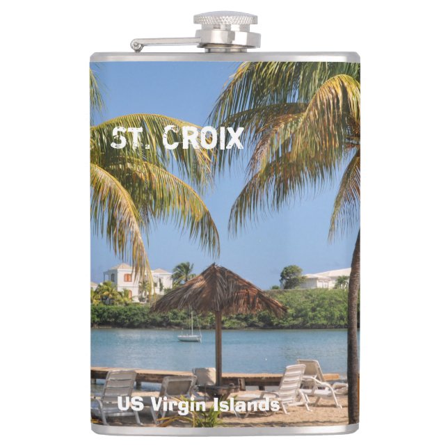 US Virgin Islands St. Croix USVI Beach Palms Hip Flask (Front)