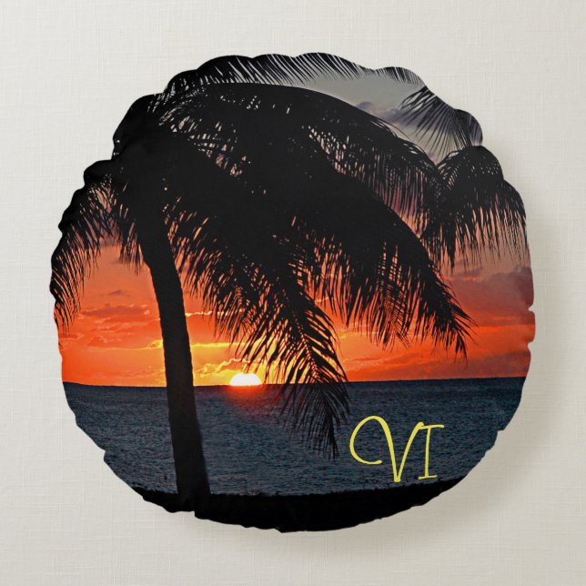 US Virgin Islands St. Croix USVI Caribbean Sunset Round Cushion (Front)