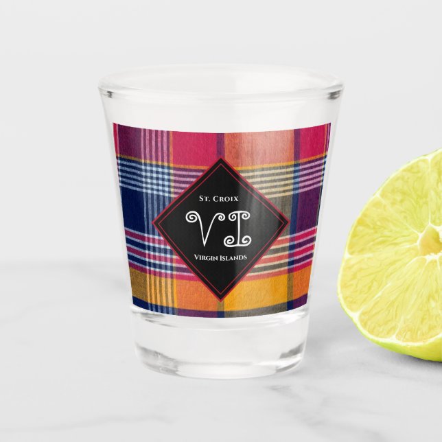 US Virgin Islands St. Croix USVI Madras Pattern Shot Glass (Front)