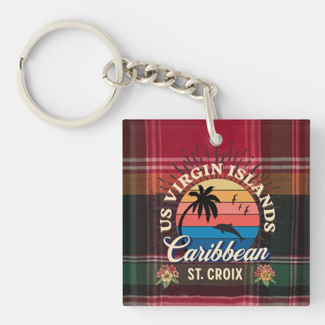 US Virgin Islands St. Croix USVI Tropical Madras Key Ring (Front)