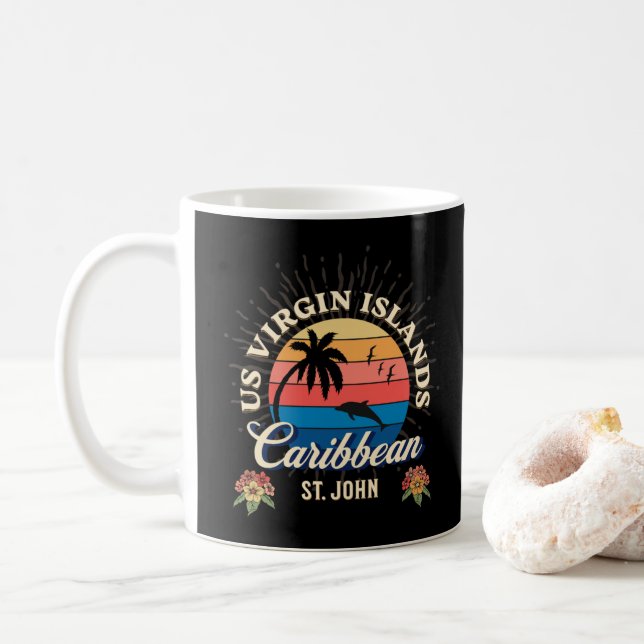 US Virgin Islands St. John USVI Sunset Personalise Coffee Mug (With Donut)