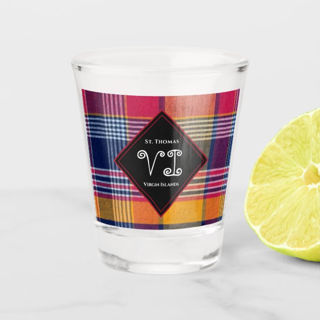 US Virgin Islands St. Thomas USVI Madras Tropical Shot Glass (Front)