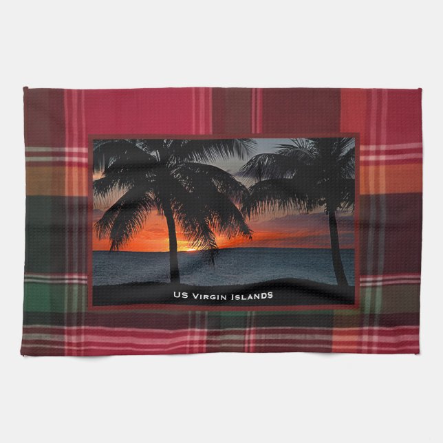 US Virgin Islands USVI Sunset Madras  Tea Towel (Horizontal)