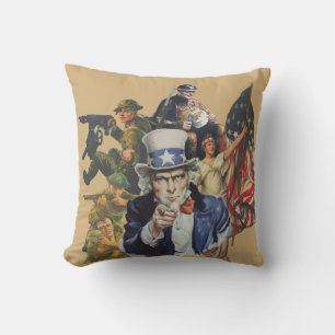US WW1 propaganda poster mash-up Cushion