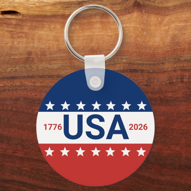 USA 1776 2026 250th Anniversary Red White Blue Key Ring (Front)