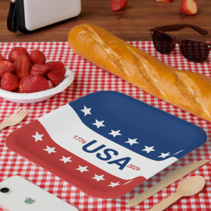 USA 1776 2026 250th Anniversary Red White Blue Paper Plate