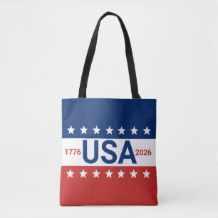 USA 1776 2026 250th Anniversary Red White Blue Tote Bag