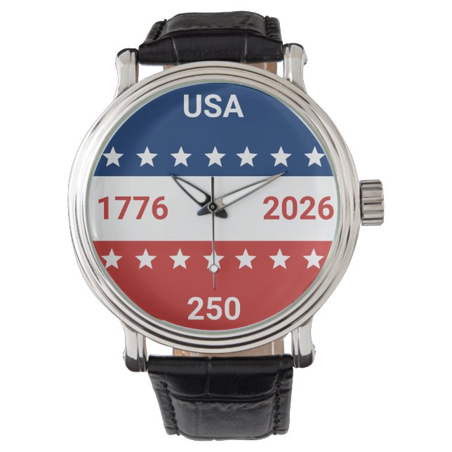 USA 1776 2026 250th Anniversary Red White Blue Watch (Front)