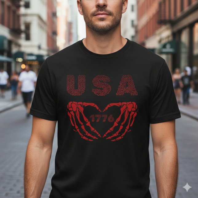 USA 1776 Patriotic Skeleton Heart Hands T-Shirt (Creator Uploaded)