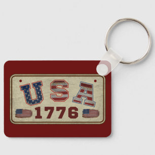 USA 1776 Vintage American Flag Key Ring