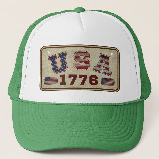 USA 1776 Vintage American Flag Trucker Hat (Front)