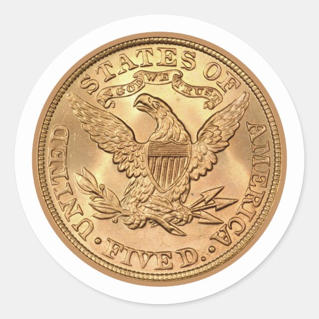 USA 1895 $5 Liberty Half Eagle Gold Coin  Classic Round Sticker (Front)