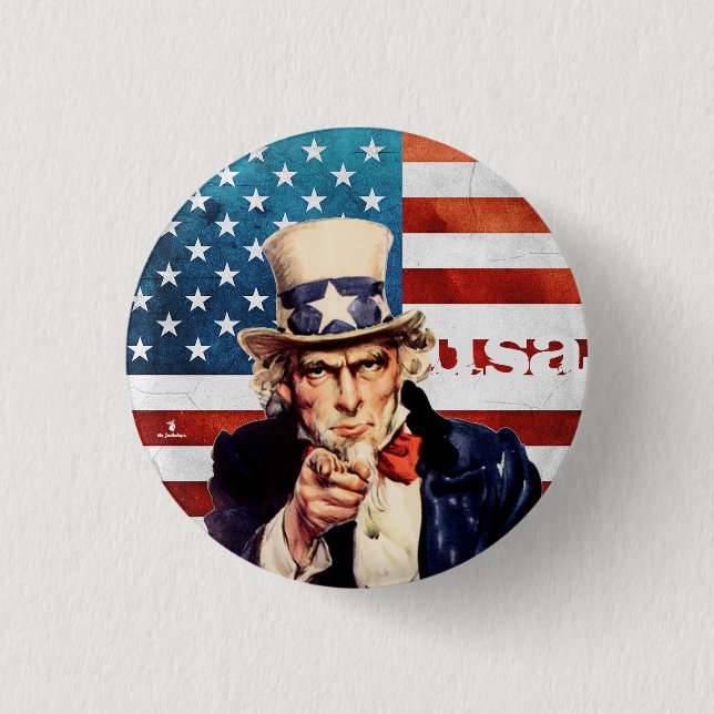 " USA: 18. ct./today - UNCLE SAM... 3 Cm Round Badge (Front)