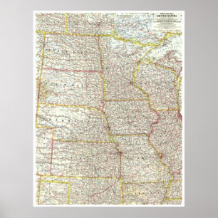 " USA: 1958 North Central United States MAP ... Poster
