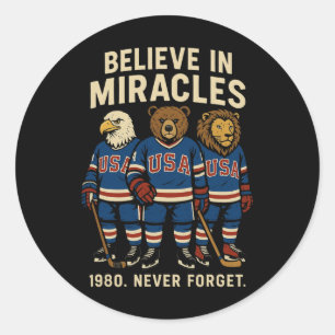 Usa 1980 Ice Hockey Retro Animals  Classic Round Sticker